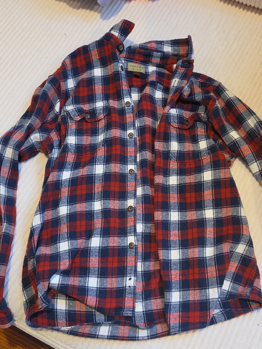 Sonoma Red, Navy & White New York Yankee Plaid Button-Up Shirt